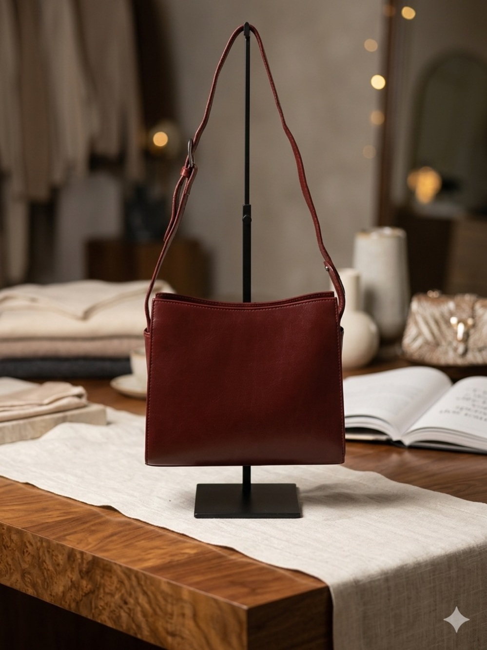 Vegan Leather Shoulder Bag in Deep Burgundy - Women - NWOT